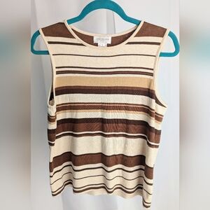 Jones New York Women's Striped Sleeveless Top - Brown and Cream